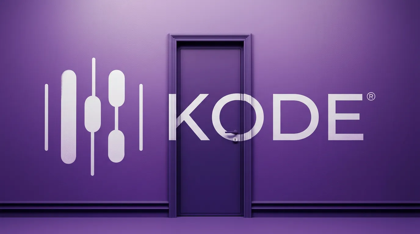 Violette Wand mit KODE® Logo und geschlossener Tür